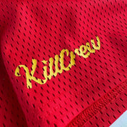 VENTED MESH SCRIPT SHORTS - RED / GOLD