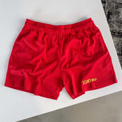 VENTED MESH SCRIPT SHORTS - RED / GOLD