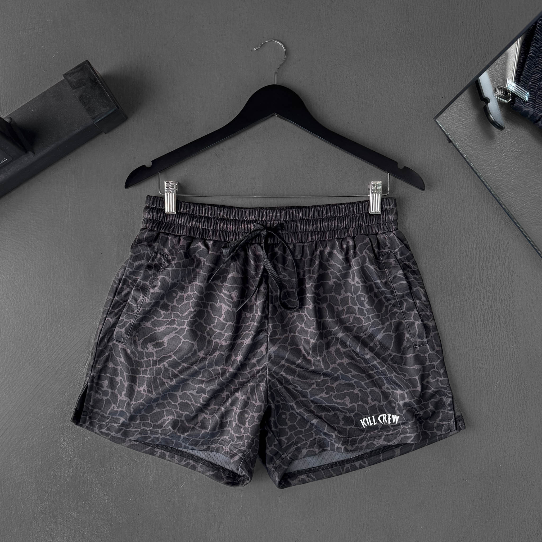 MUAY THAI SHORTS (MID THIGH CUT) - BLACK CROCODILE