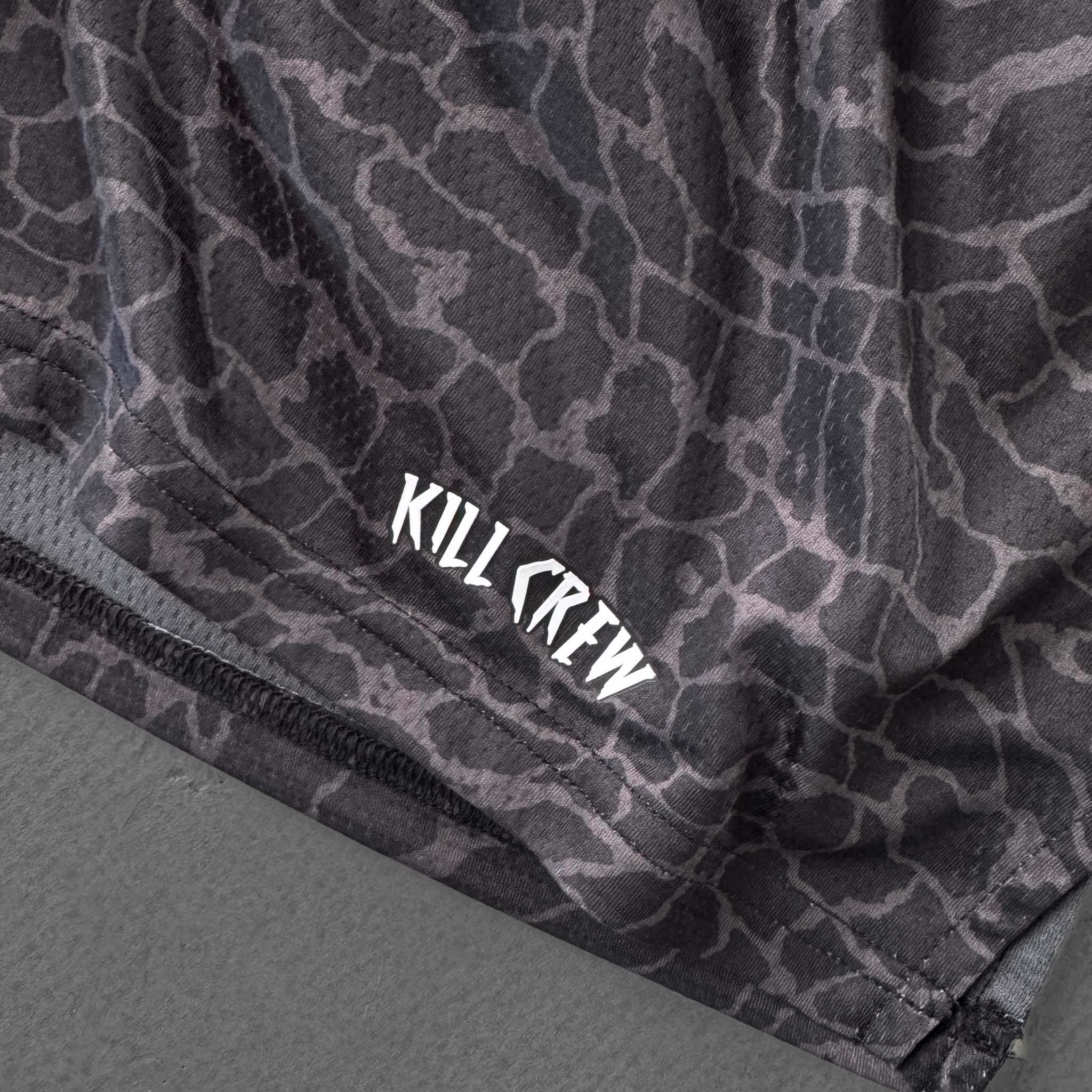 MUAY THAI SHORTS (MID THIGH CUT) - BLACK CROCODILE