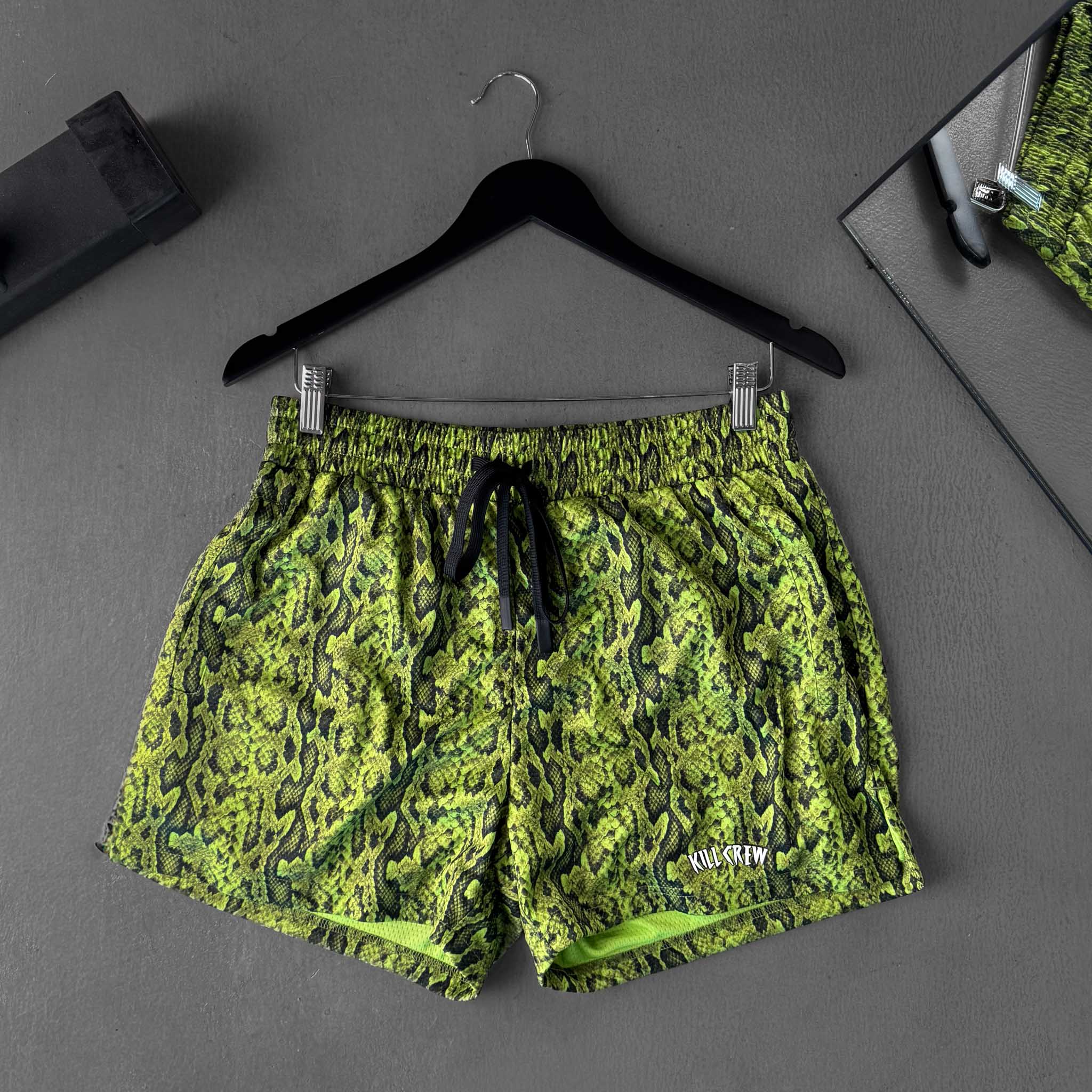MUAY THAI SHORTS (MID THIGH CUT) - GREEN PYTHON
