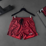 MUAY THAI SHORTS (MID THIGH CUT) - RED CROCODILE