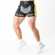 RETRO THAI FIGHT SHORTS - BLACK / YELLOW