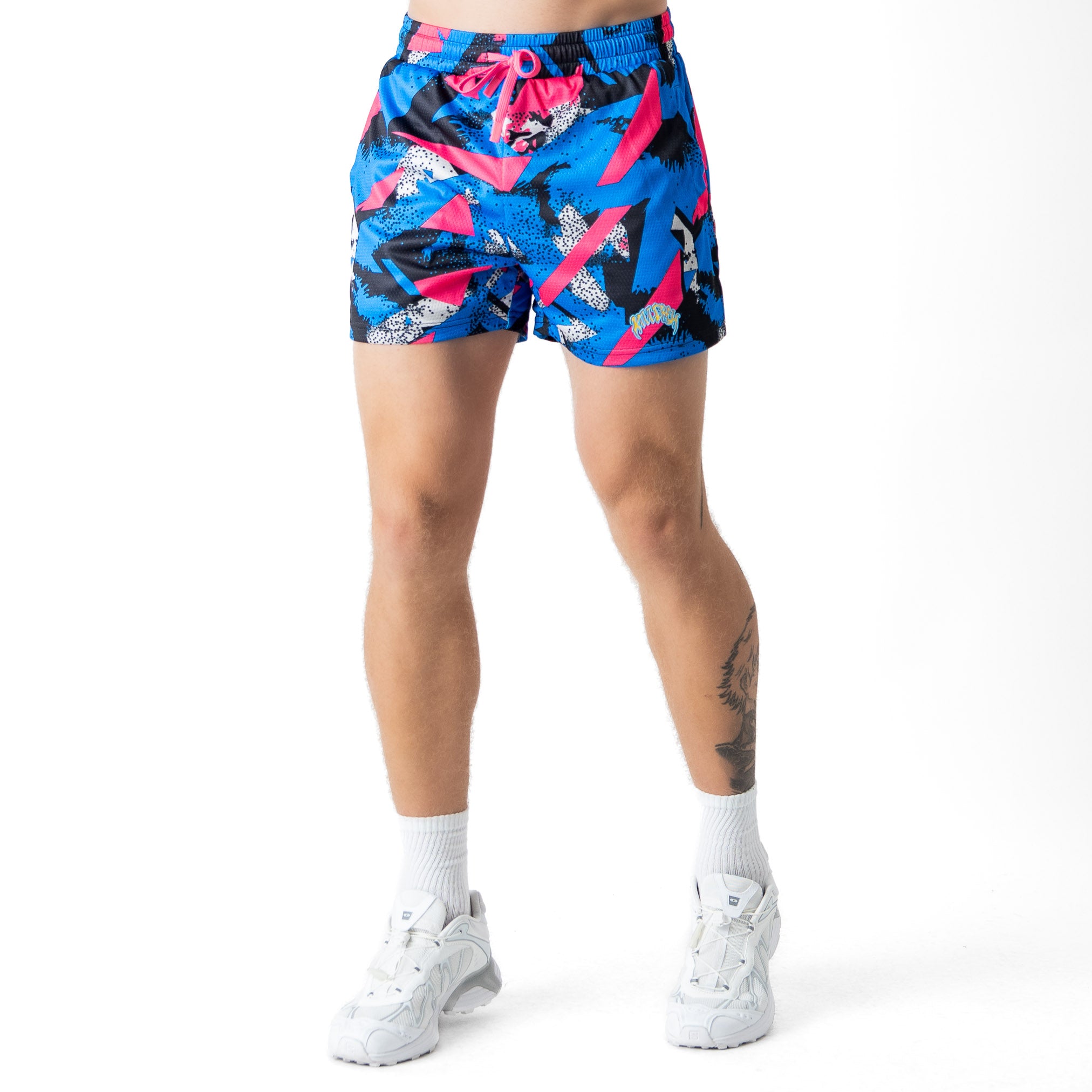 MUAY THAI SHORTS (MID THIGH CUT) RETRO - 80s BLUE