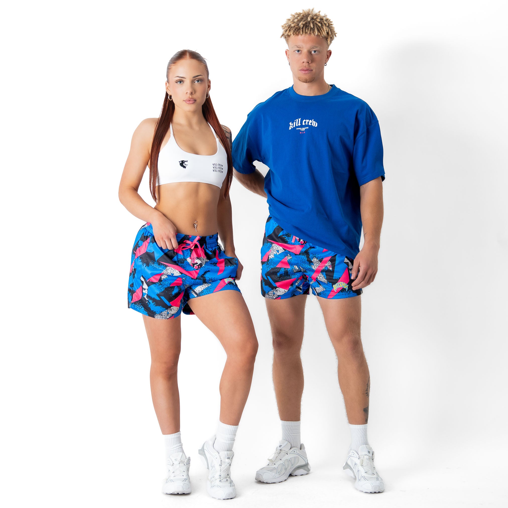 MUAY THAI SHORTS (MID THIGH CUT) RETRO - 80s BLUE