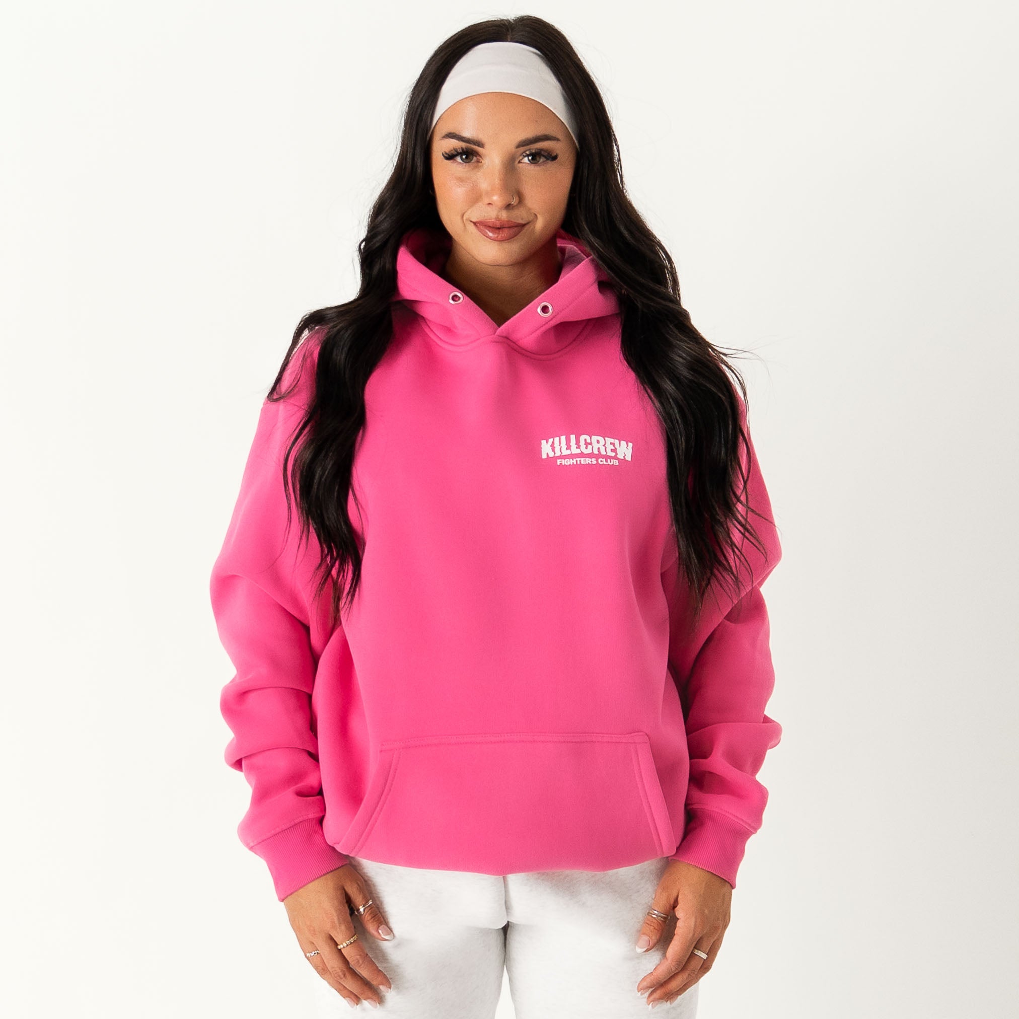 OVERSIZED LUX RIGOROUS TRAINING HOODIE - PINK / WHITE