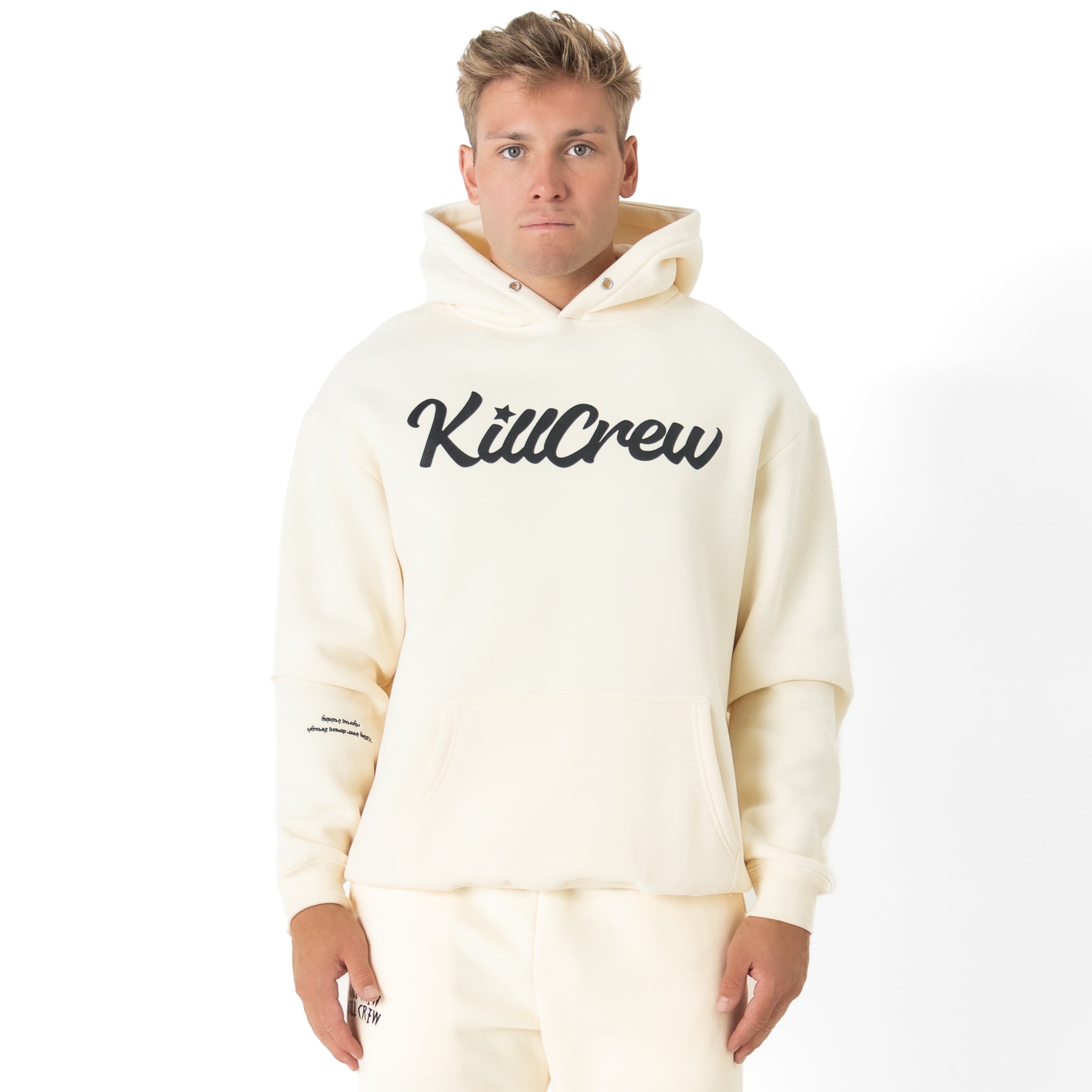 OVERSIZED LUX "SCRIPT" HOODIE - CREAM / BLACK