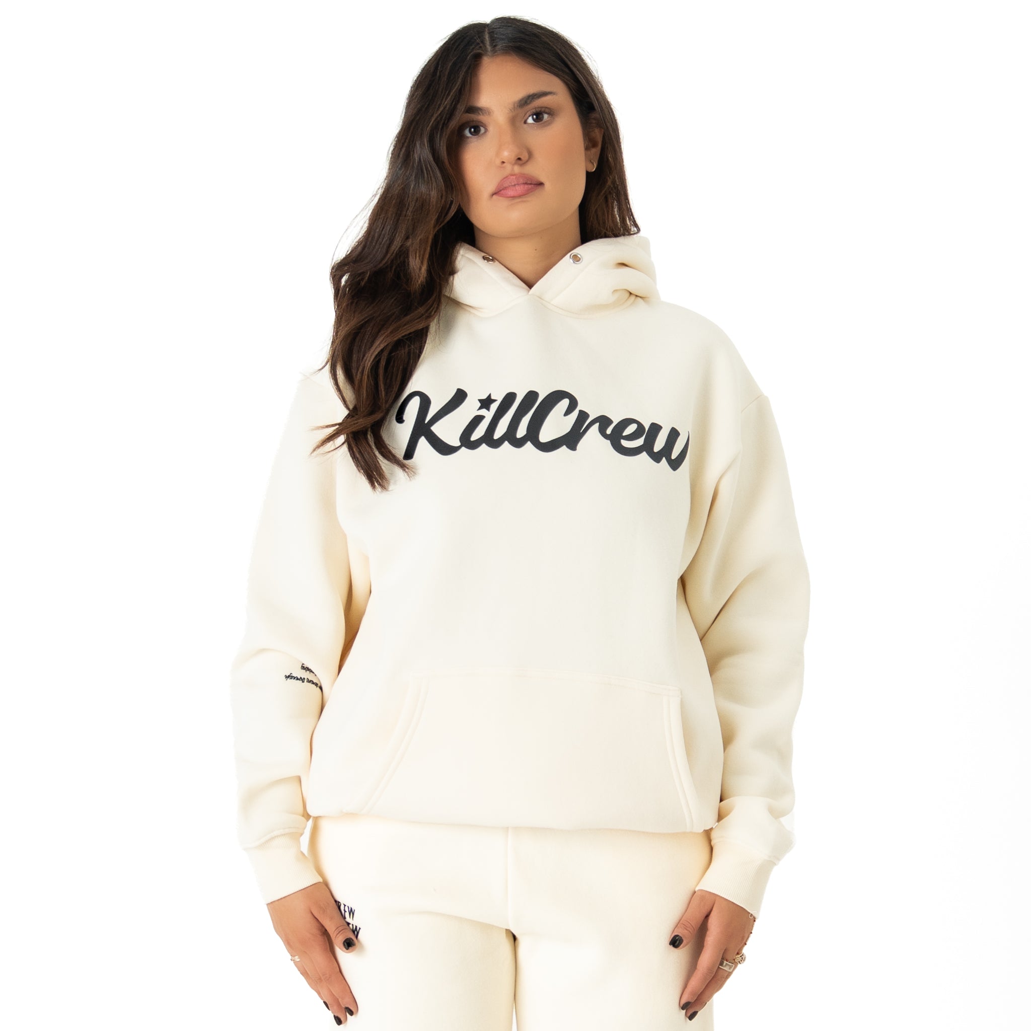 OVERSIZED LUX "SCRIPT" HOODIE - CREAM / BLACK
