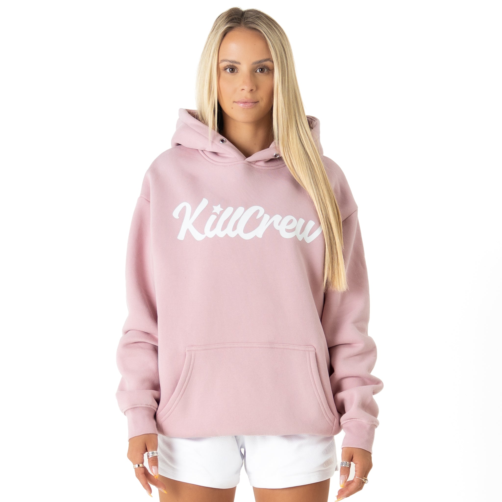 OVERSIZED LUX "SCRIPT" HOODIE - ROSÉ / WHITE