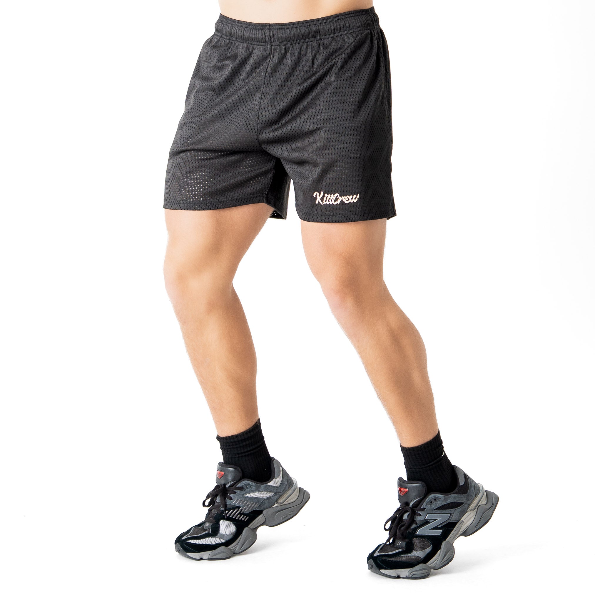 VENTED MESH SHORTS SCRIPT  - BLACK / CREAM