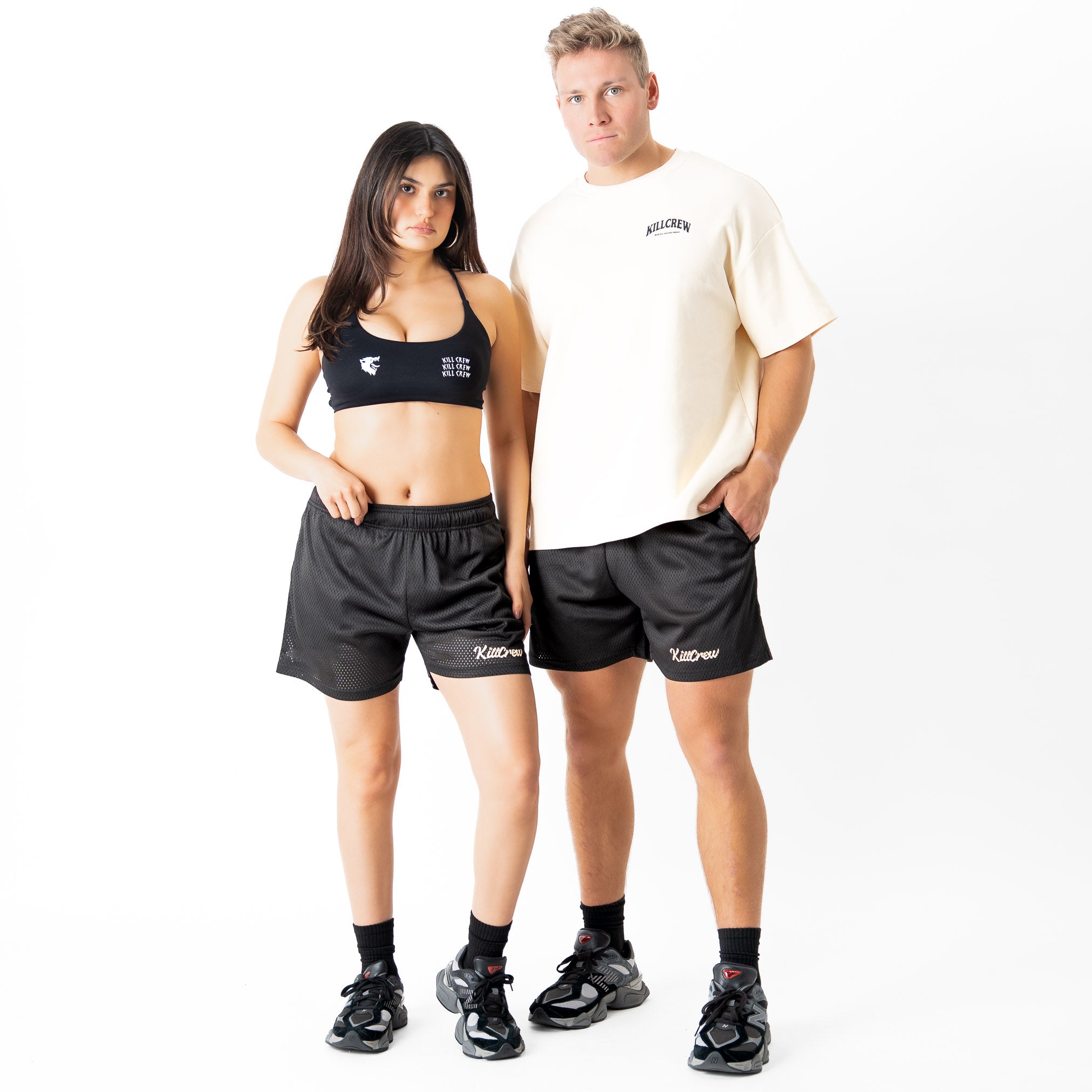 VENTED MESH SHORTS SCRIPT  - BLACK / CREAM