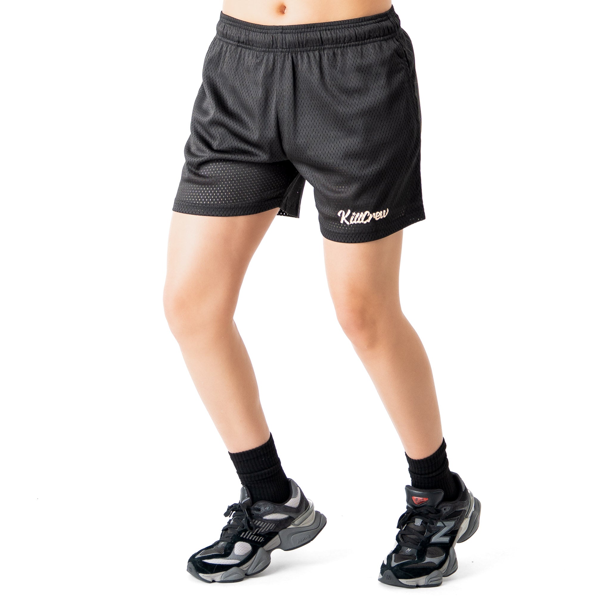VENTED MESH SHORTS SCRIPT  - BLACK / CREAM