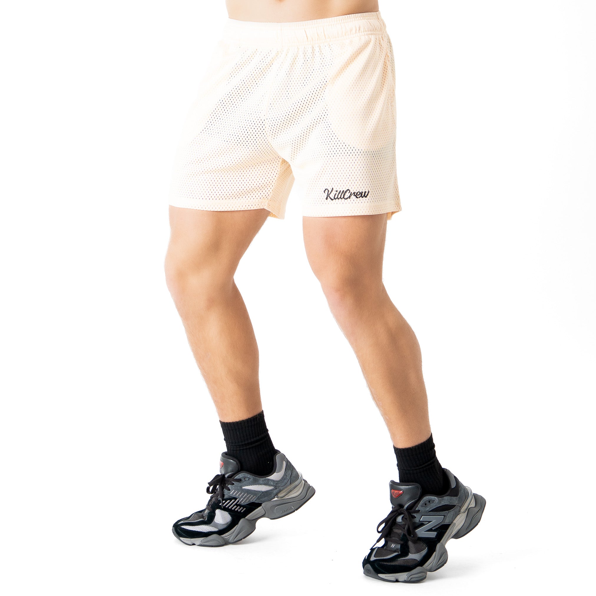 VENTED MESH SHORTS SCRIPT - CREAM / BLACK