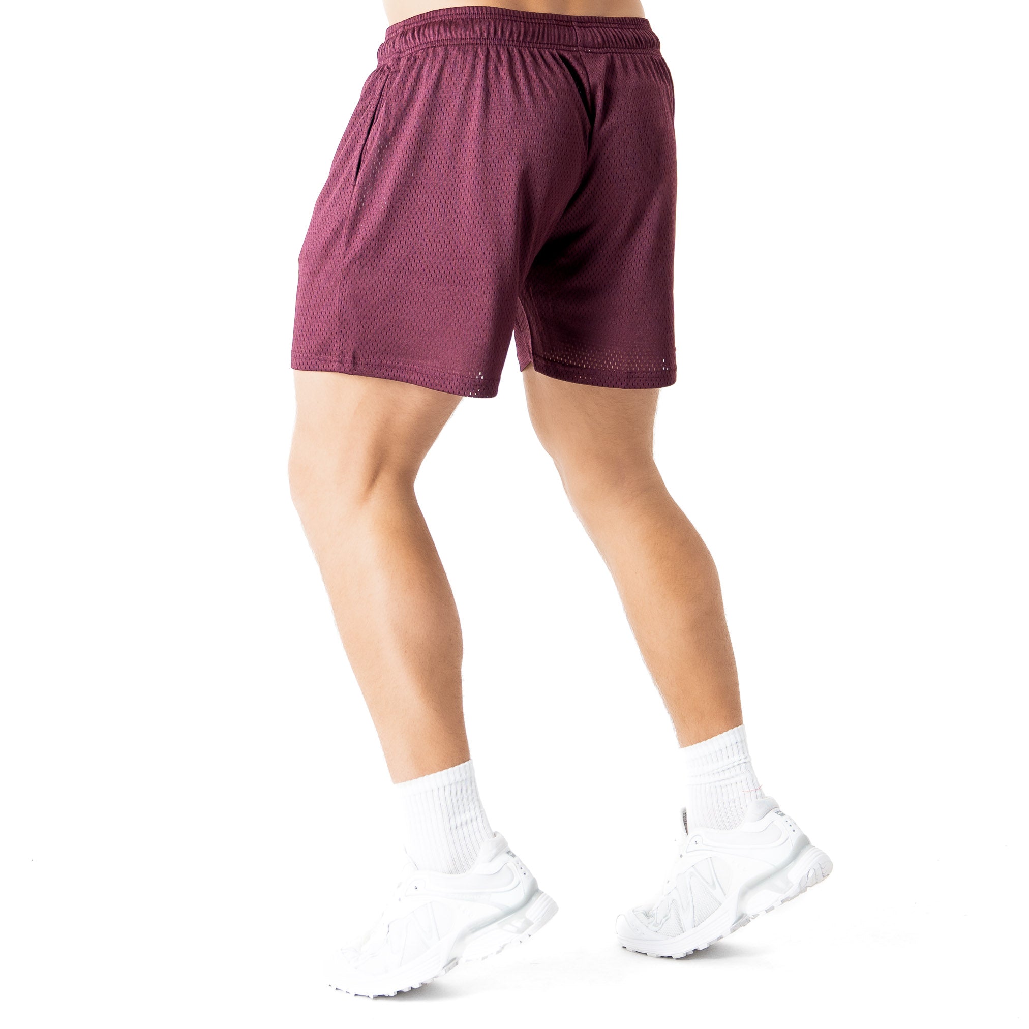VENTED MESH SHORTS SCRIPT - MAROON / GOLD