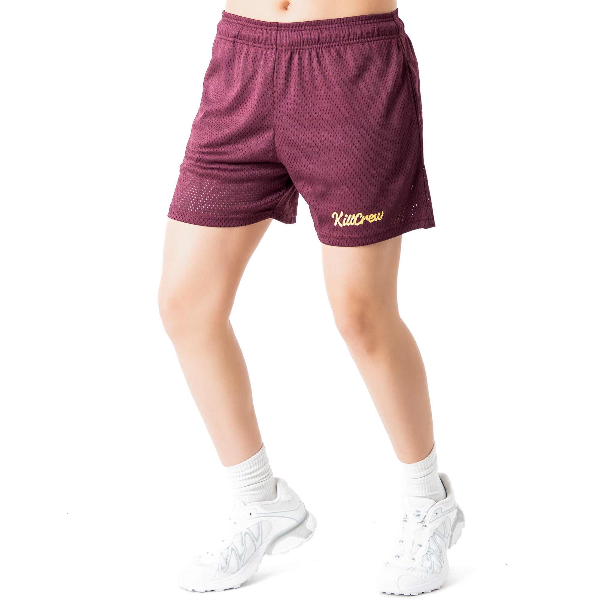 VENTED MESH SHORTS SCRIPT - MAROON / GOLD