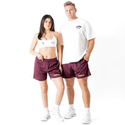 VENTED MESH SHORTS SCRIPT - MAROON / GOLD