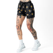 MUAY THAI SHORTS (MID THIGH CUT) SUNFLOWER - BLACKOUT
