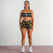 MUAY THAI SHORTS (MID THIGH CUT) SUNFLOWER - BLACK