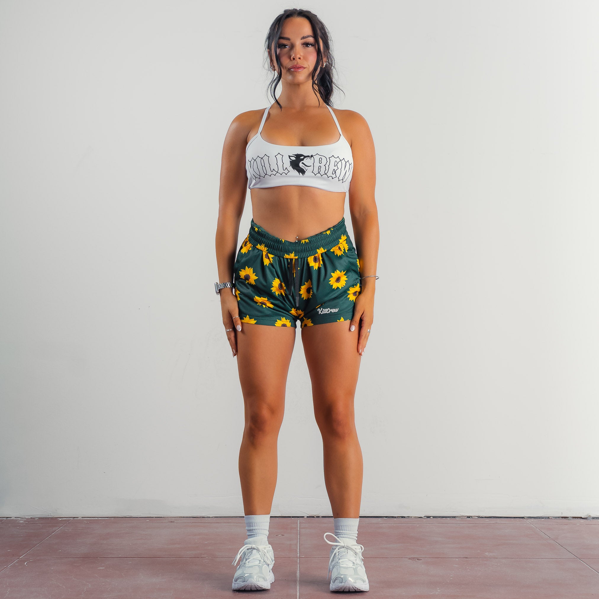 MUAY THAI SHORTS (MID THIGH CUT) SUNFLOWER - GREEN