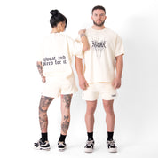 RELAXED FIT NATURAL COTTON "SWEAT & BLEED" T-SHIRT - CREAM