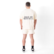 RELAXED FIT NATURAL COTTON "SWEAT & BLEED" T-SHIRT - CREAM