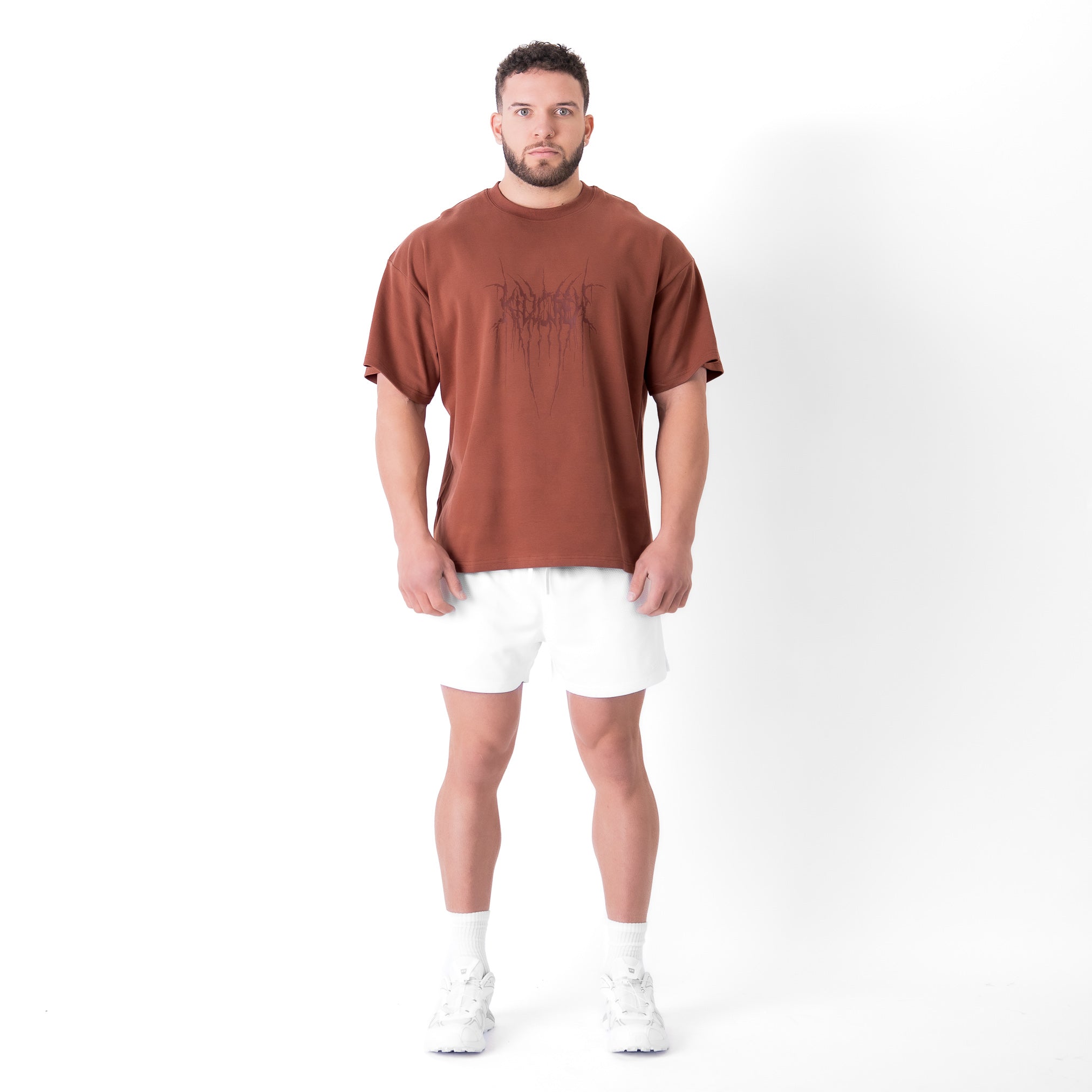 RELAXED FIT NATURAL COTTON "SWEAT & BLEED" T-SHIRT - BROWN