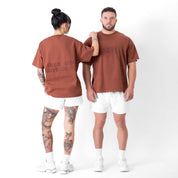 RELAXED FIT NATURAL COTTON "SWEAT & BLEED" T-SHIRT - BROWN