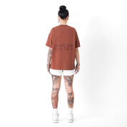 RELAXED FIT NATURAL COTTON "SWEAT & BLEED" T-SHIRT - BROWN