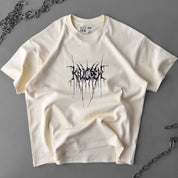 RELAXED FIT NATURAL COTTON "SWEAT & BLEED" T-SHIRT - CREAM