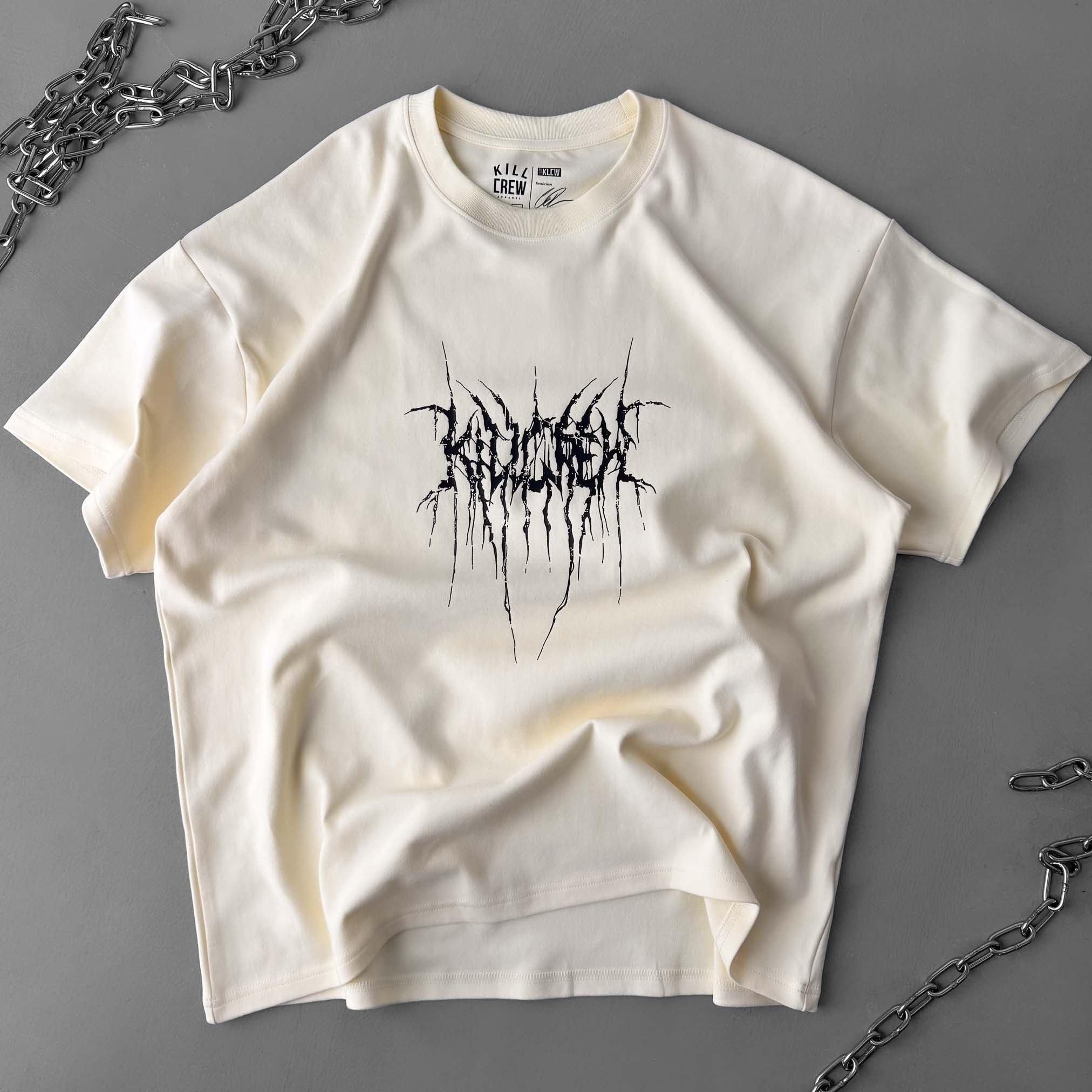 RELAXED FIT NATURAL COTTON "SWEAT & BLEED" T-SHIRT - CREAM