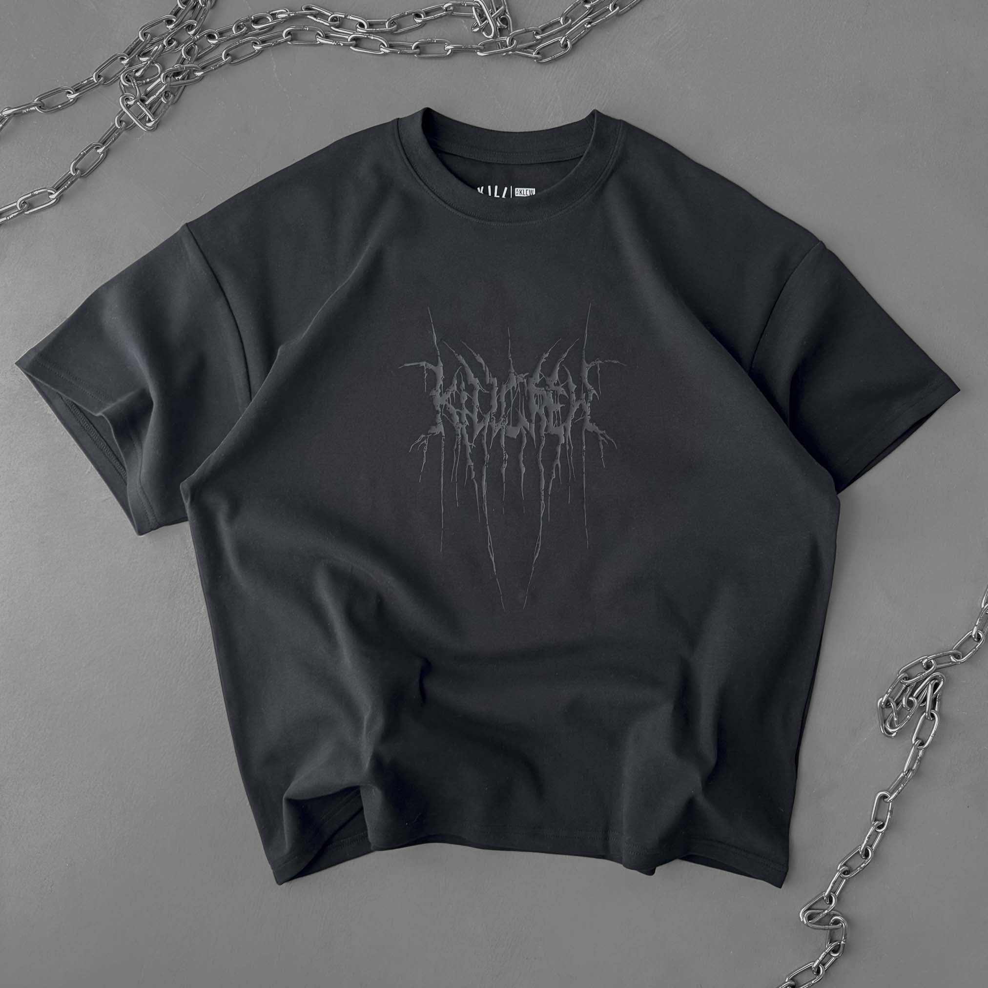 RELAXED FIT NATURAL COTTON "SWEAT & BLEED" T-SHIRT - BLACKOUT