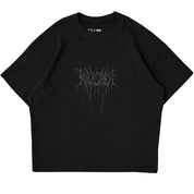 RELAXED FIT NATURAL COTTON "SWEAT & BLEED" T-SHIRT - BLACKOUT