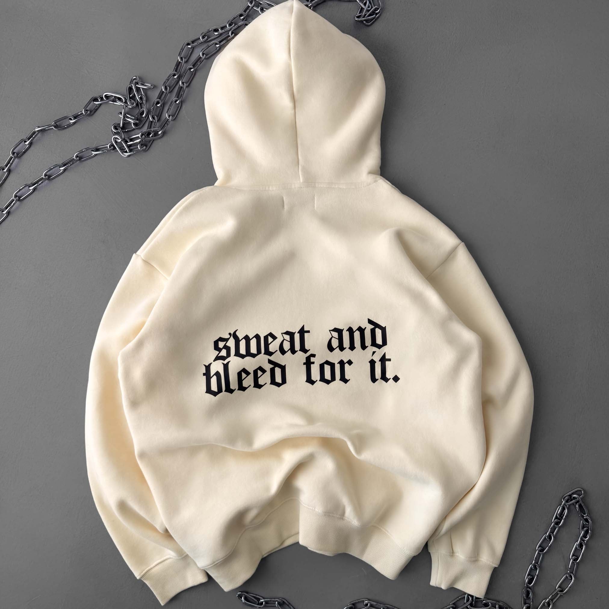 OVERSIZED LUX HOODIE "SWEAT & BLEED" - CREAM