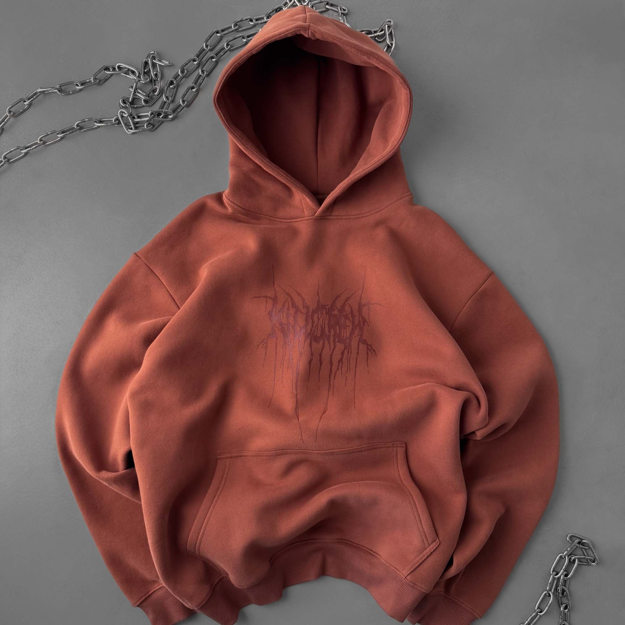 OVERSIZED LUX HOODIE "SWEAT & BLEED" - BROWN