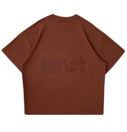 RELAXED FIT NATURAL COTTON "SWEAT & BLEED" T-SHIRT - BROWN
