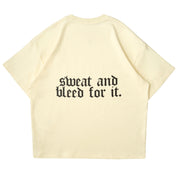 RELAXED FIT NATURAL COTTON "SWEAT & BLEED" T-SHIRT - CREAM