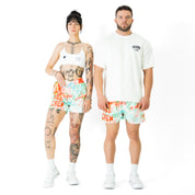 MUAY THAI SHORTS (MID THIGH CUT) TIE DYE - RED / GREEN