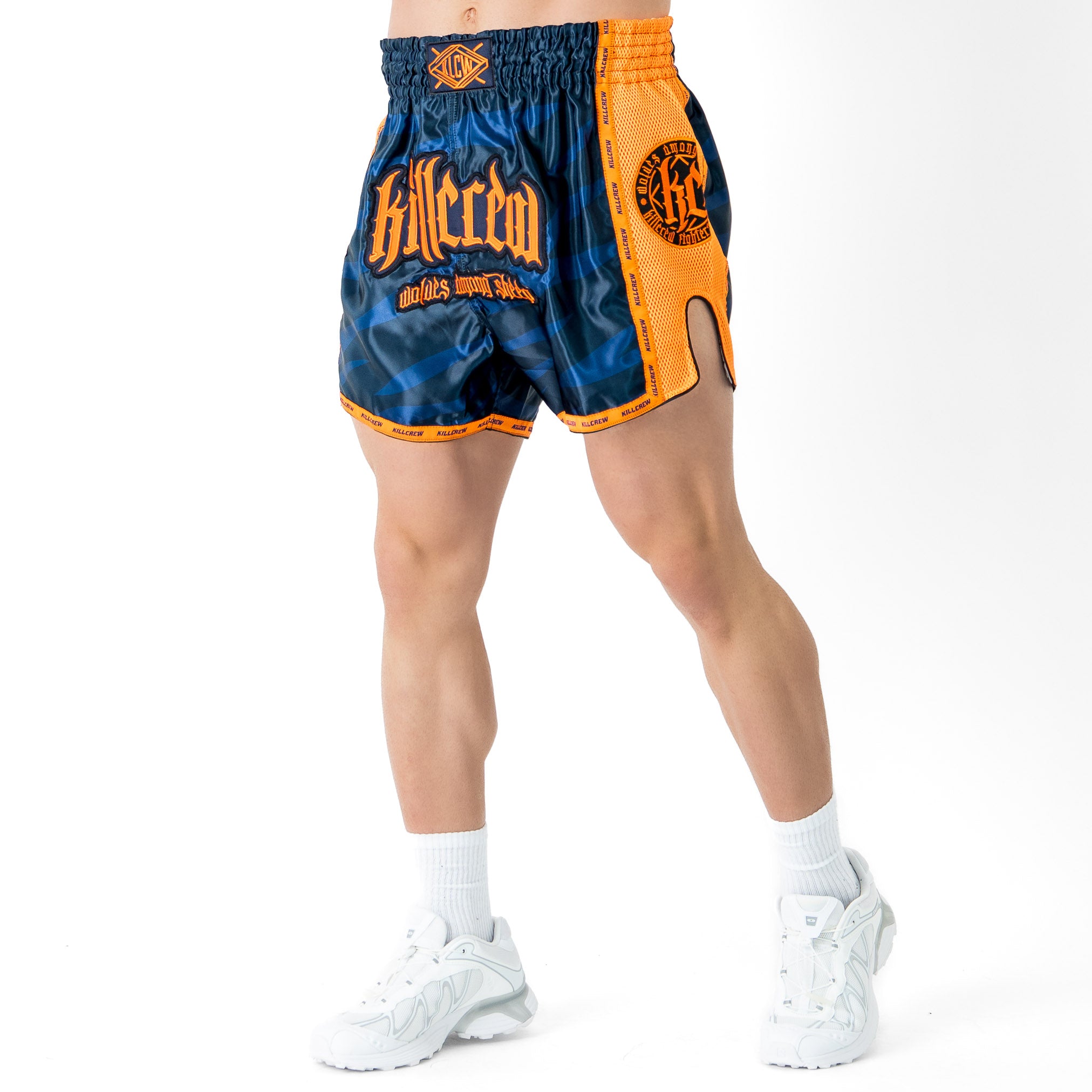 MUAY THAI FIGHT SHORTS -  TIGER ORANGE / BLUE