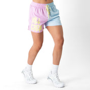 MUAY THAI SHORTS (MID THIGH CUT) 2 TONE - PASTEL PINK / BLUE