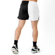 MUAY THAI SHORTS (MID THIGH CUT) 2 TONE - BLACK / WHITE