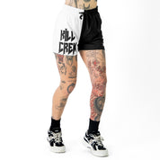 MUAY THAI SHORTS (MID THIGH CUT) 2 TONE - BLACK / WHITE