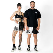 MUAY THAI SHORTS (MID THIGH CUT) 2 TONE - BLACK / WHITE