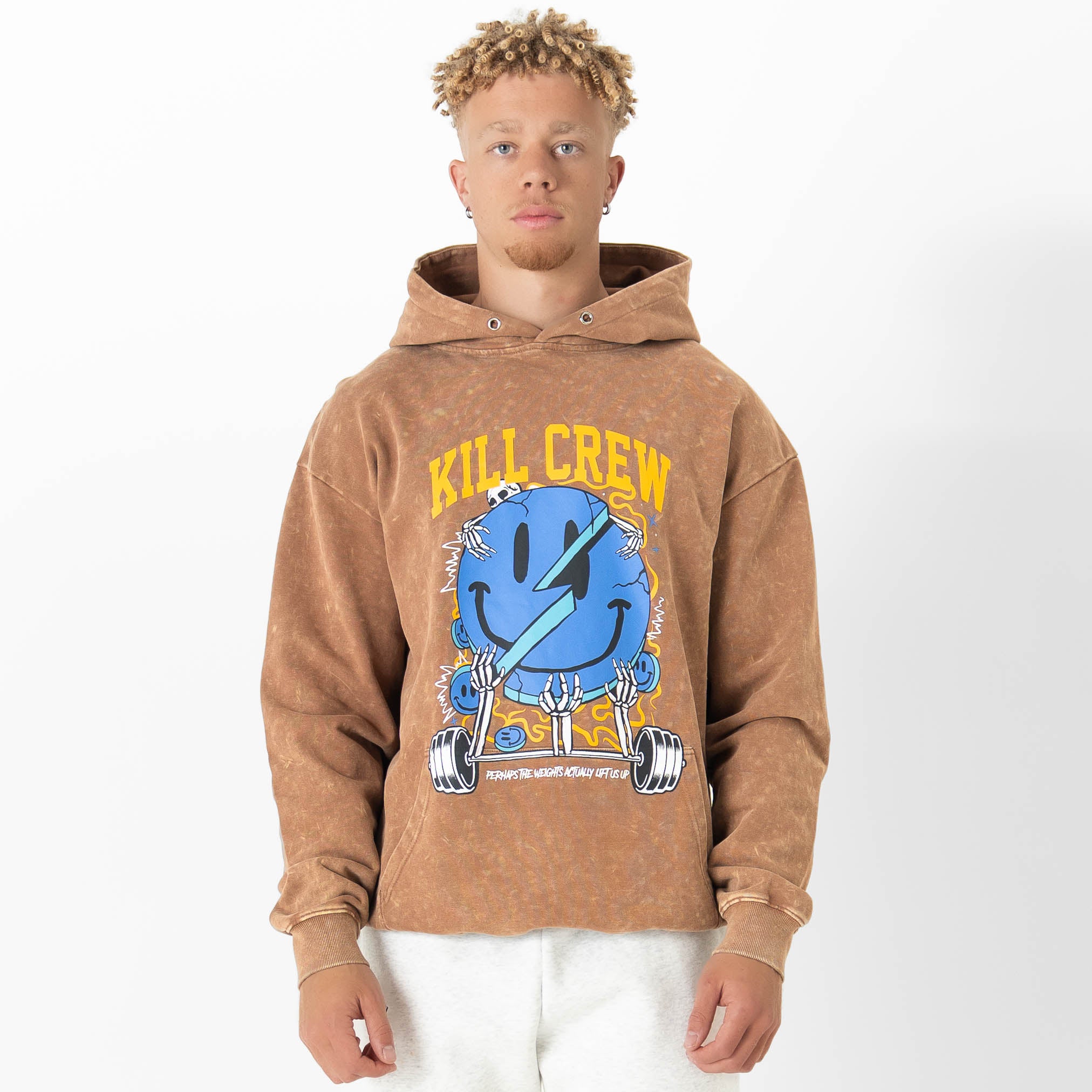 OVERSIZED LUX "WEIGHTS LIFT US UP" HOODIE - BROWN