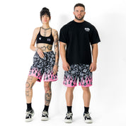 RELAXED CUT SHORTS BANDANA FLAME - BLACK / PINK