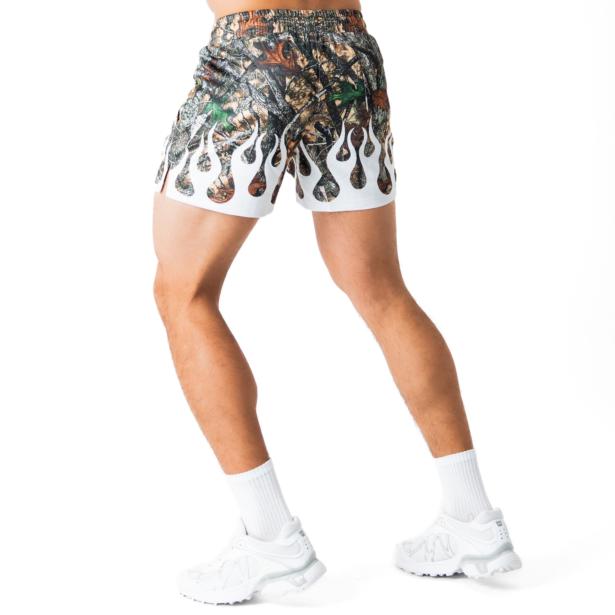 MUAY THAI SHORTS (MID THIGH CUT) WILDFIRE - WHITE