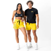 MUAY THAI SHORTS (MID THIGH CUT) - HIGHLIGHTER YELLOW