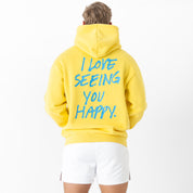 OVERSIZED LUX HOODIE "LOVE SEEING YOU HAPPY" - YELLOW / BLUE