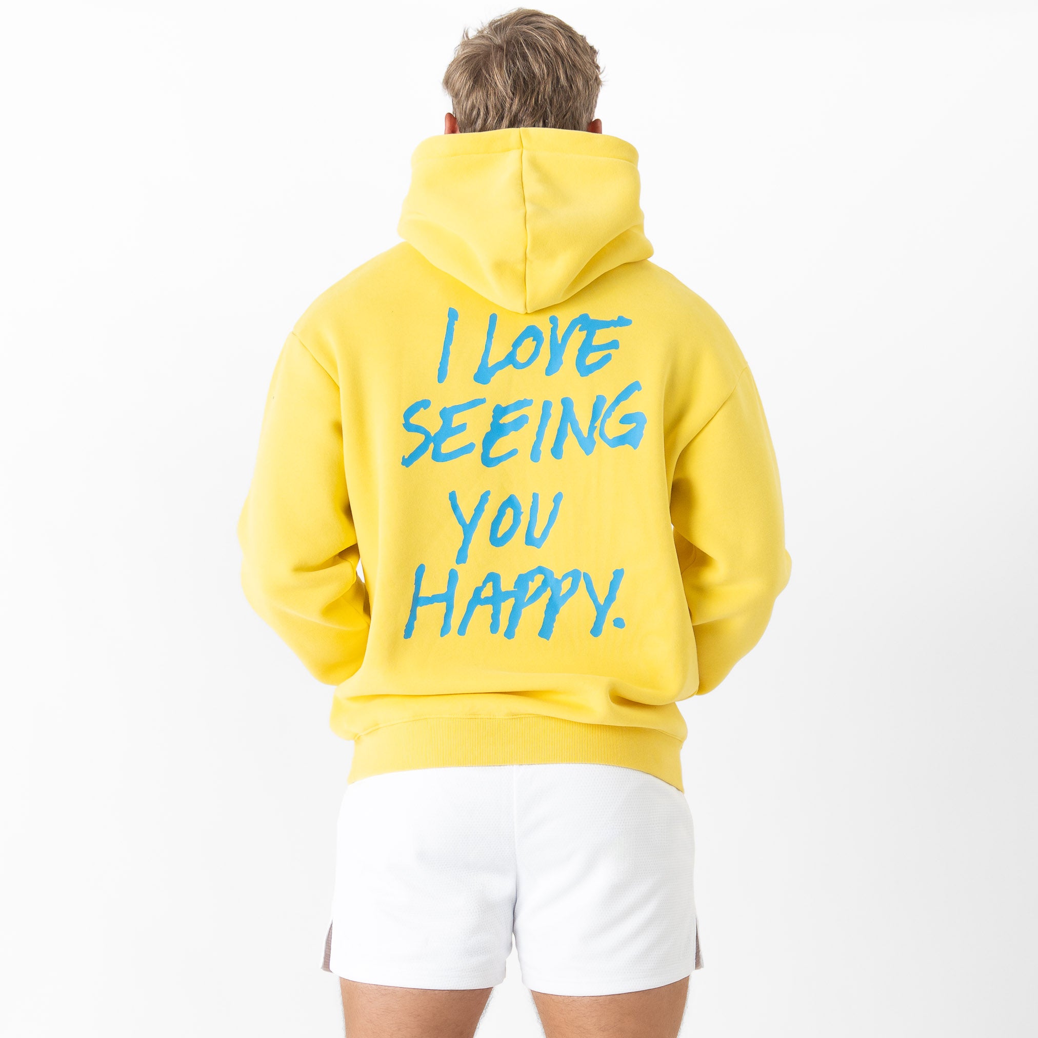 OVERSIZED LUX HOODIE "LOVE SEEING YOU HAPPY" - YELLOW / BLUE