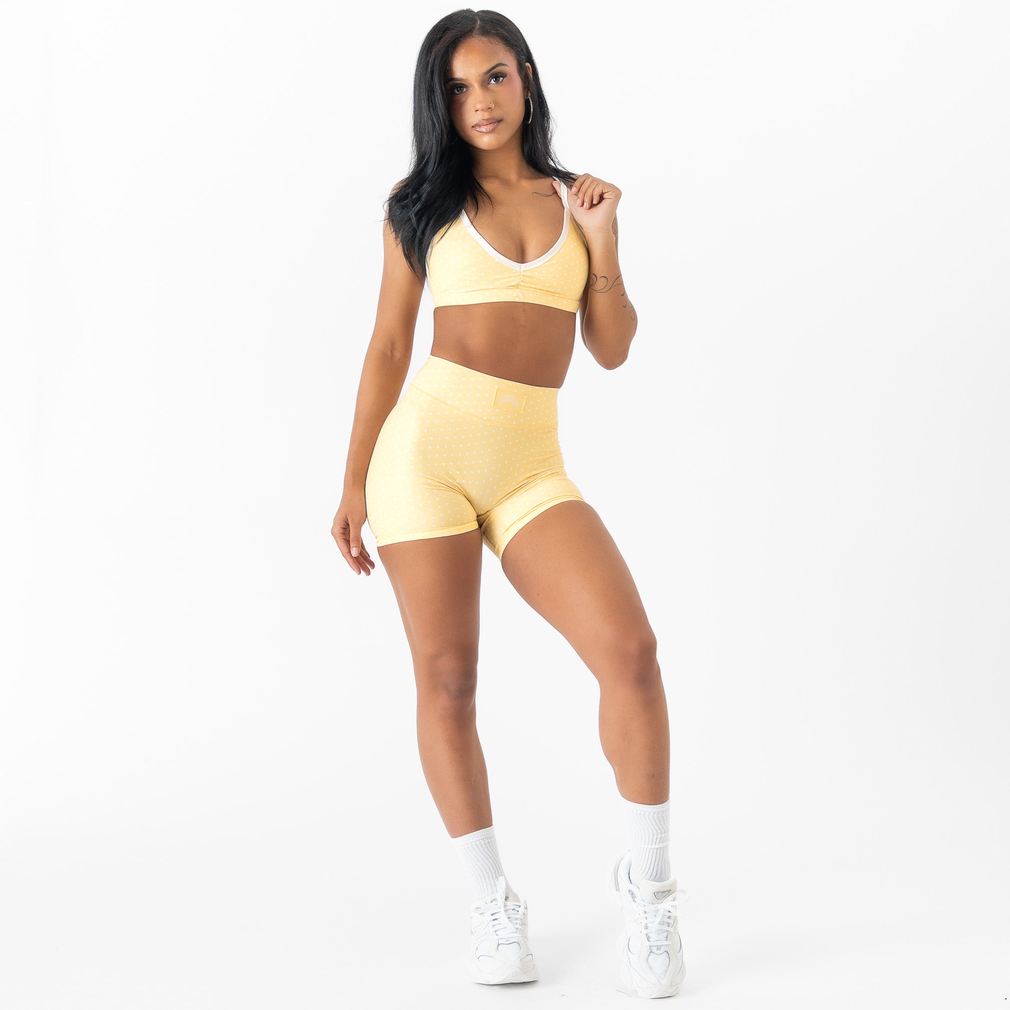 MID RISE SCRUNCH BIKER SHORT POLKA DOT - YELLOW / WHITE – Kill Crew