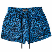 MUAY THAI SHORTS (MID THIGH CUT) - BLUE LEOPARD